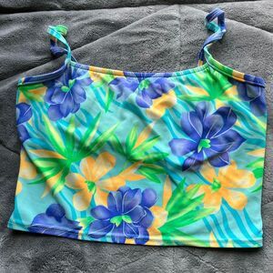 Vintage 90s Venus floral tropical blue tankini tank top size small